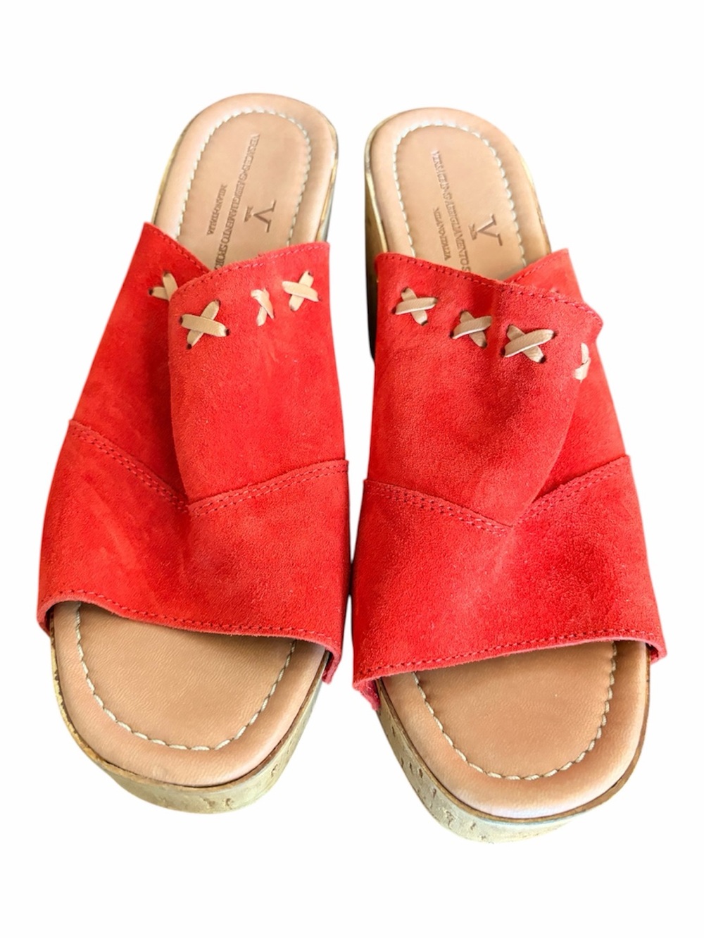 Versace Red Suede Cross-Band Slip-On Mules